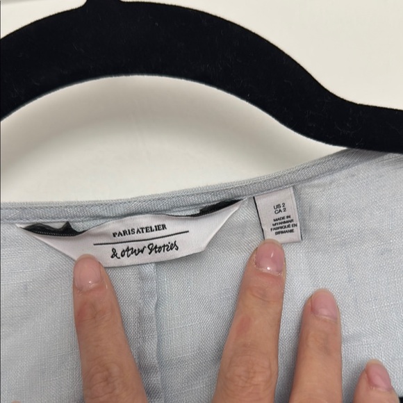 & Other Stories Blue Button Up Midi Dress Baby shower Wedding Guest 100% Linen - Picture 2 of 6